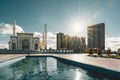 Outside view Mosque Hazrat Sultan in Astana capital of Kazakhstan on a clear day with sun blue sky