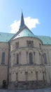 Spire of Ribe cathedral against blue sky Royalty Free Stock Photo