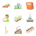 Outskirts icons set, cartoon style