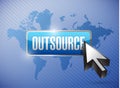 Outsource button and cursor over a world map