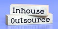 Outsource, inhouse - words on wooden blocks