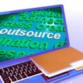 Outsource Word Cloud Laptop Shows Subcontract And Freelance Royalty Free Stock Photo