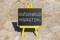 Outsourced marketing symbol. Concept words Outsourced marketing on beautiful black chalk blackboard. Beautiful red stone