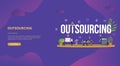 Outsourcing business concept big text with people for website template banner design with modern purple color - vector
