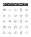 Outsourcing company line icons collection. Responsive, User-friendly, Layout, Navigation, Typography, Color scheme