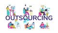 Outsourcing concepts with people working remotely, flat vector isolated.