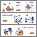 Outsourcing and freelance occupation benefits vs office work, flat vector.