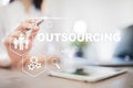 Outsourcing, hr and recruitment business strategy concept. Internet and modern technology.