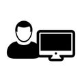 Outsourcing icon vector male person user with computer monitor screen avatar in flat color in Glyph Pictogram Symbol