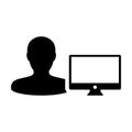 Outsourcing icon vector male person user with computer monitor screen avatar in flat color in Glyph Pictogram Symbol