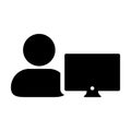 Outsourcing icon vector male person user with computer monitor screen avatar in flat color in Glyph Pictogram Symbol