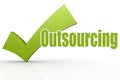 Outsourcing word with green checkmark