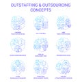 Outstaffing and outsourcing blue gradient concept icons set