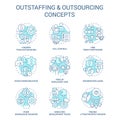 Outstaffing and outsourcing turquoise concept icons set