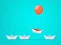 Outstanding the Boat rises above with balloon. Business advantage opportunities and success concept. Royalty Free Stock Photo