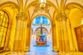The outstanding interior of Palais Ferstel, the historic shopping passage with a fountain in courtyard, on February 17 in Vienna, Royalty Free Stock Photo