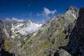 An outstanding mountain landscape of the High Tatras. A view from the Lomnicka Pass on the Little Cold Valley and the Lomnicky Royalty Free Stock Photo