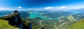 Outstanding panorama with Schafberg hilltop hut and the lakes of the Salzkammergut region in Austria