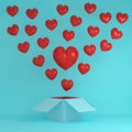 Outstanding red heart creative idea outside the box on blue past