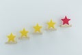 Outstanding red star shape on wooden sticks. The best excellent business services rating customer experience concept