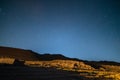 Outstanding starry sky at high altitude on the barren highlands of the Andes in Bolivia. Football ground soccer field in the mid Royalty Free Stock Photo