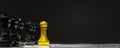 outstanding strategy. Golden pawn chess move out from line for different thinking and leading change. copy space. banner, black