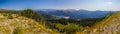 Outstanding view of Ialomita Valley and Bucegi Mountains from Podu cu Florile