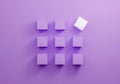 Outstanding white box contrast purple cube and shadow on violet pastel background texture. Minimal flat lay concept. 3d rendering