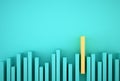 Outstanding yellow bar graph among blue bar graph on light blue background. Minimal concept idea Business and Finance