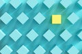 Outstanding yellow box among blue boxes on light blue background