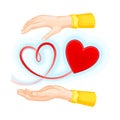 Outstretched Arm and Red Heart Shape as Love and Fondness Symbol Vector Illustration Royalty Free Stock Photo