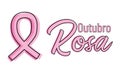 outubro rosa. pink october written in portuguese with bowed ribbon minimalist icon. prevention of breast cancer.