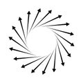 Outward spiral, swirl, twirl arrows, pointers. Rotation, cycle, recycle, contortion and ripple icon, symbol