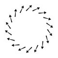 Outward spiral, swirl, twirl arrows, pointers. Rotation, cycle, recycle, contortion and ripple icon, symbol