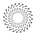 Outward spiral, swirl, twirl arrows, pointers. Rotation, cycle, recycle, contortion and ripple icon, symbol