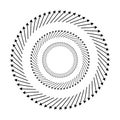 Outward spiral, swirl, twirl arrows, pointers. Rotation, cycle, recycle, contortion and ripple icon, symbol