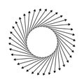 Outward spiral, swirl, twirl arrows, pointers. Rotation, cycle, recycle, contortion and ripple icon, symbol