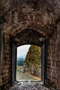 Outward view through the entrance gate of Rozafa Castle in Albania Shkoder Royalty Free Stock Photo