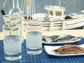 Ouzo and seafood Royalty Free Stock Photo