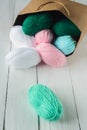Oval acrylic wool yarn thread skeins with kraft package Royalty Free Stock Photo