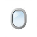 Oval airplane window with a smooth gray frame, set against a white background. The Royalty Free Stock Photo