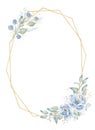 Oval angular frame with floral elements hand drawn raster illustration