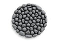 Oval arrangement of smooth dark grey river stones on a white background Royalty Free Stock Photo