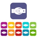 Oval belt buckle icons set flat