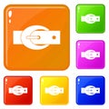 Oval belt buckle icons set vector color