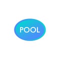 Oval blue color swimming pool vector illustration. Round shape neon pool club logo. Water symbol. Website button sign. Royalty Free Stock Photo