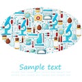 Oval Collection of vector illustrations, text. Laboratory doctor tools set in hand draw style. Analysis tools, virus