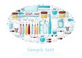 Oval collection of vector illustrations, text. Teeth cleaning, dental instruments Royalty Free Stock Photo