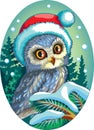 Christmas owl in an oval