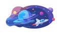Oval cosmic view with a rocket and vibrant celestial bodies, vector design Generative AI Royalty Free Stock Photo